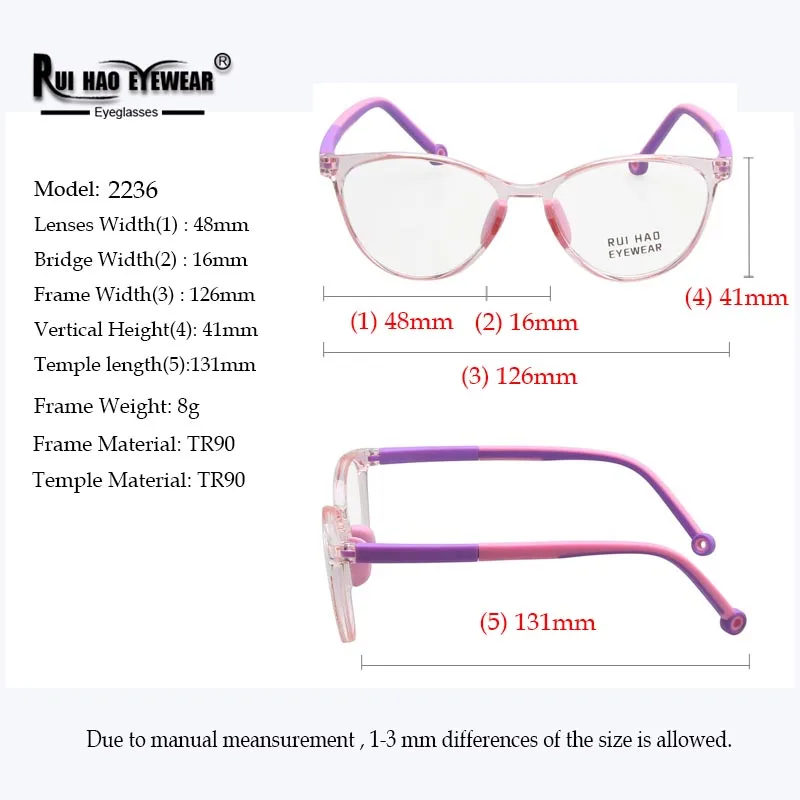 Children Glasses Frames Cat Eye Design Girls Kids Eyeglasses Spuer Light TR90 Spectacles Amblyopia Myopia Optical Glasses Frame