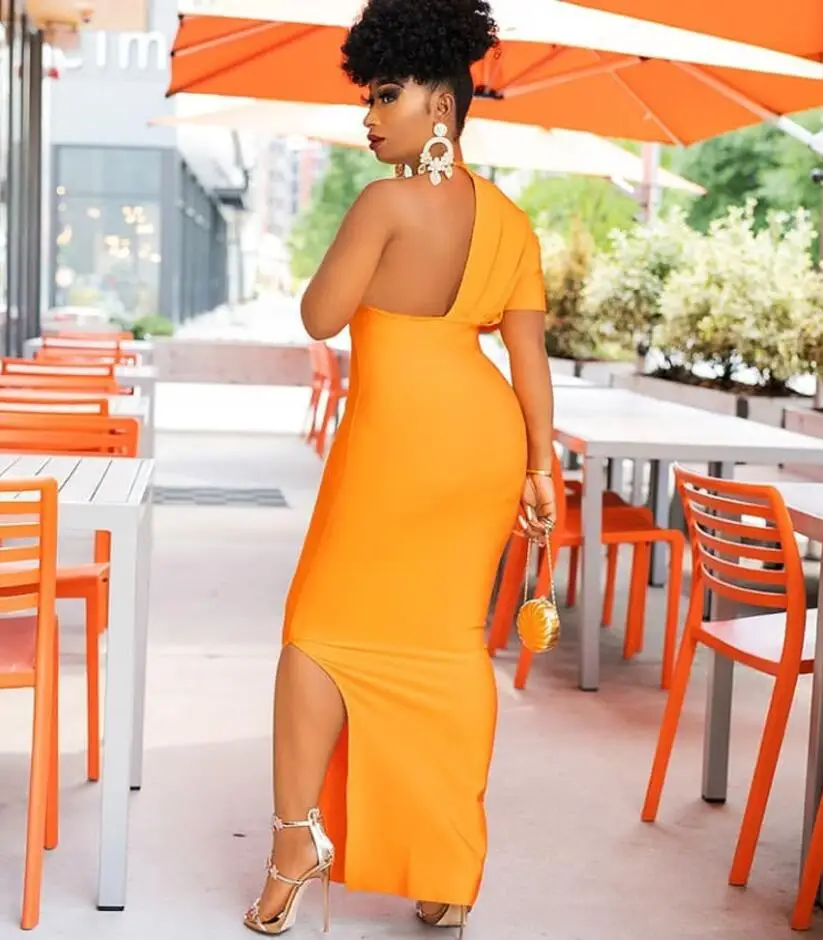 Orange Prom Dresses 2024 For Black Girls Deep V Neck High Waist Women Maxi Long Wedding Guest Celebrity Evening Party Gowns