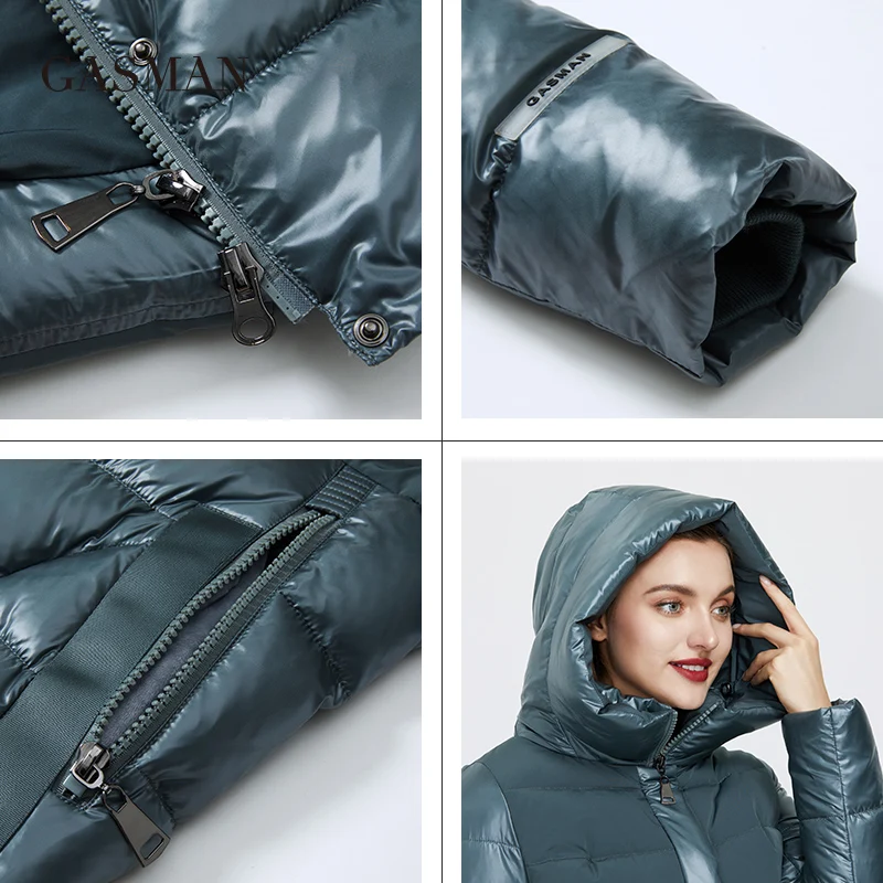 Gasman 2022 jaqueta de inverno das mulheres novo longo quente bege para baixo parka casaco coleção moda feminina outwear feminino elegante jaqueta