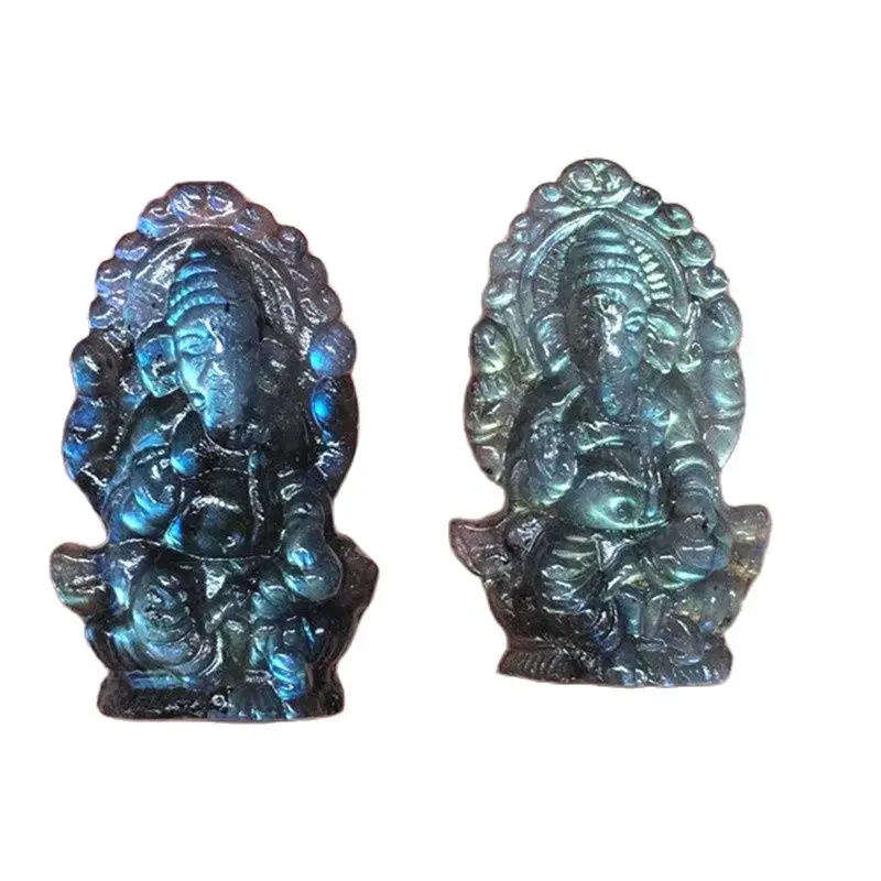 

Hot Carving Crafts Reiki Healing Stone Labradorite Elephant God For Home Decoration