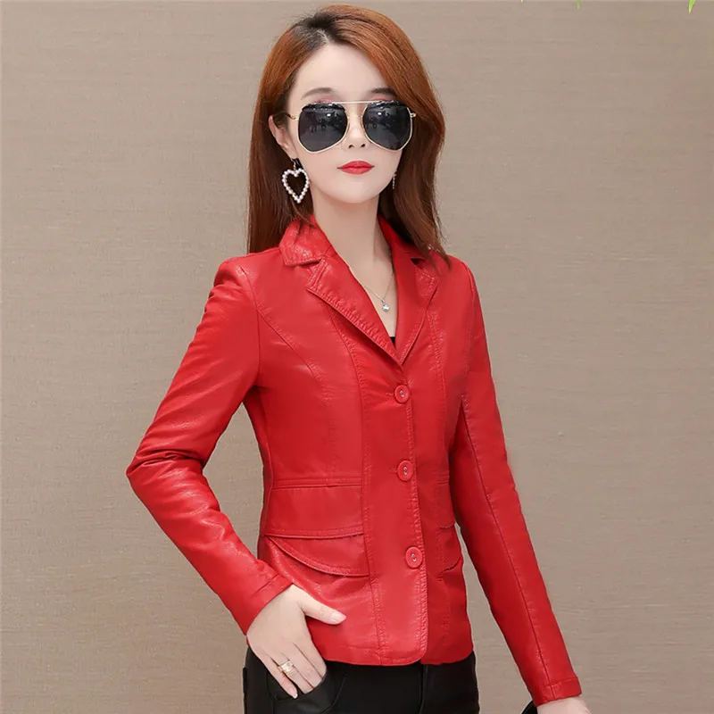 

Autumn Women Pu Leather Jacket girl Short Coat Female Black Punk Bomber Faux Leather Outwear spring Blazer tops Sinngle Buton