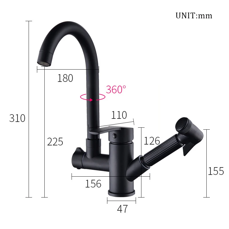 Black Pull Out Spray Head Kitchen Sink Faucet 360 Degree Swivel Spout Single Handle New and Cold Water Mixer Tap Deck Mounted