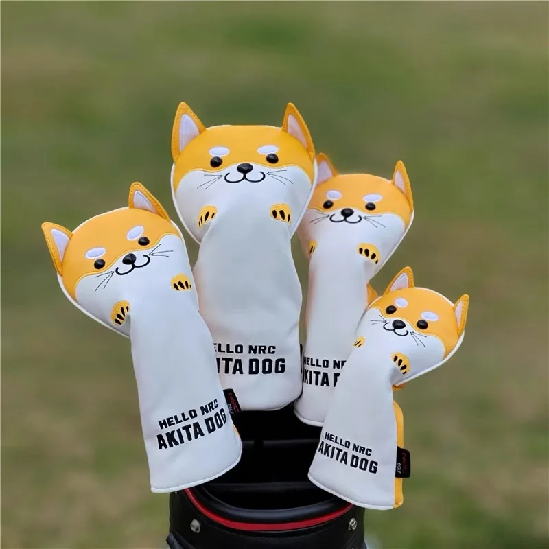 Golf club head cover, cute Shiba Inu wood club cover, with yellow and white club protection cover