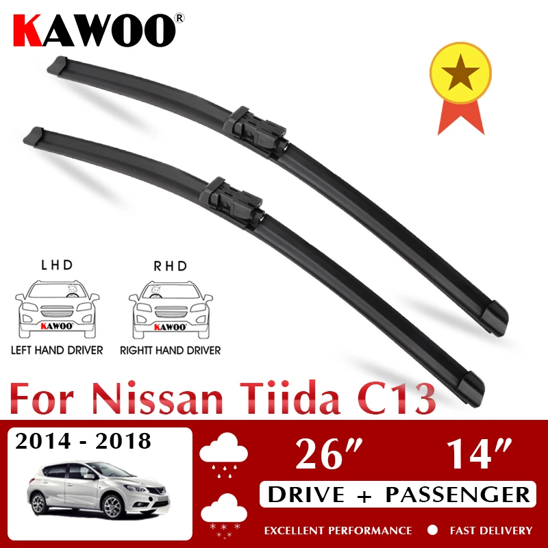 

KAWOO Wiper Front Car Wiper Blades For Nissan Tiida C13 2014-2018 Windshield Windscreen Front Window Accessories 26"+14" LHD RHD