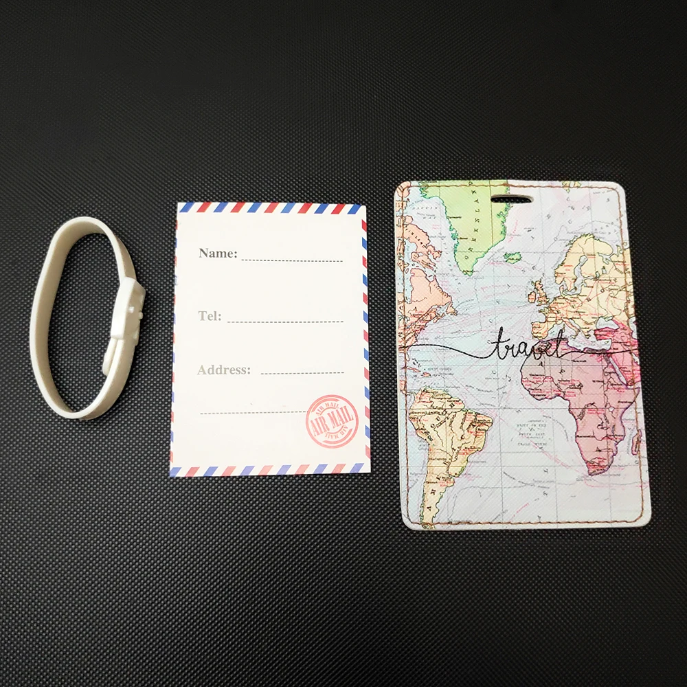 High Quality PU Leather Map Luggage Tag Women Men Travel Accessories Suitcase ID Address Card Holder Baggage Label Portable Tags