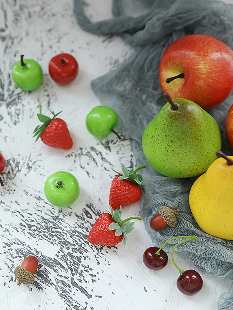 ประดิษฐ์ Fake Cherry Apple Pear จำลองเครื่องประดับหัตถกรรมอาหารสำหรับงานแต่งงานหน้าแรกตกแต่ง Props ถ่ายภาพ