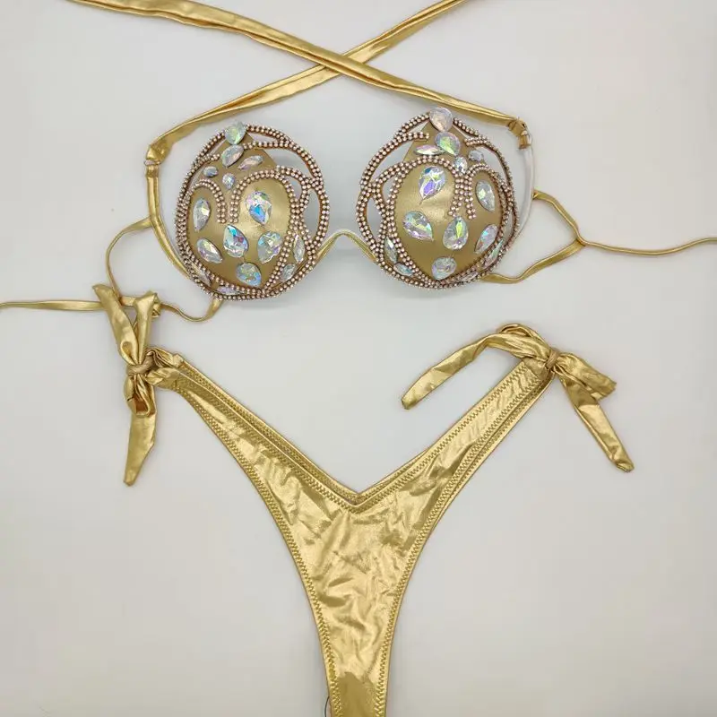 2020 Venus Vakantie Nieuwe Stijl Diamond Hollow Out Bikini Sexy Vrouwen Badmode Strass Bling Stenen Badpak Badpak