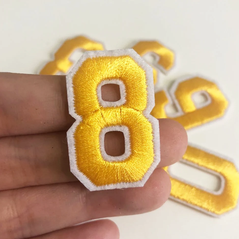 Yellow Embroidered Number Iron On Patch Applique For Clothing Sew On badge Patches For Jacket Bag Garment Accessories