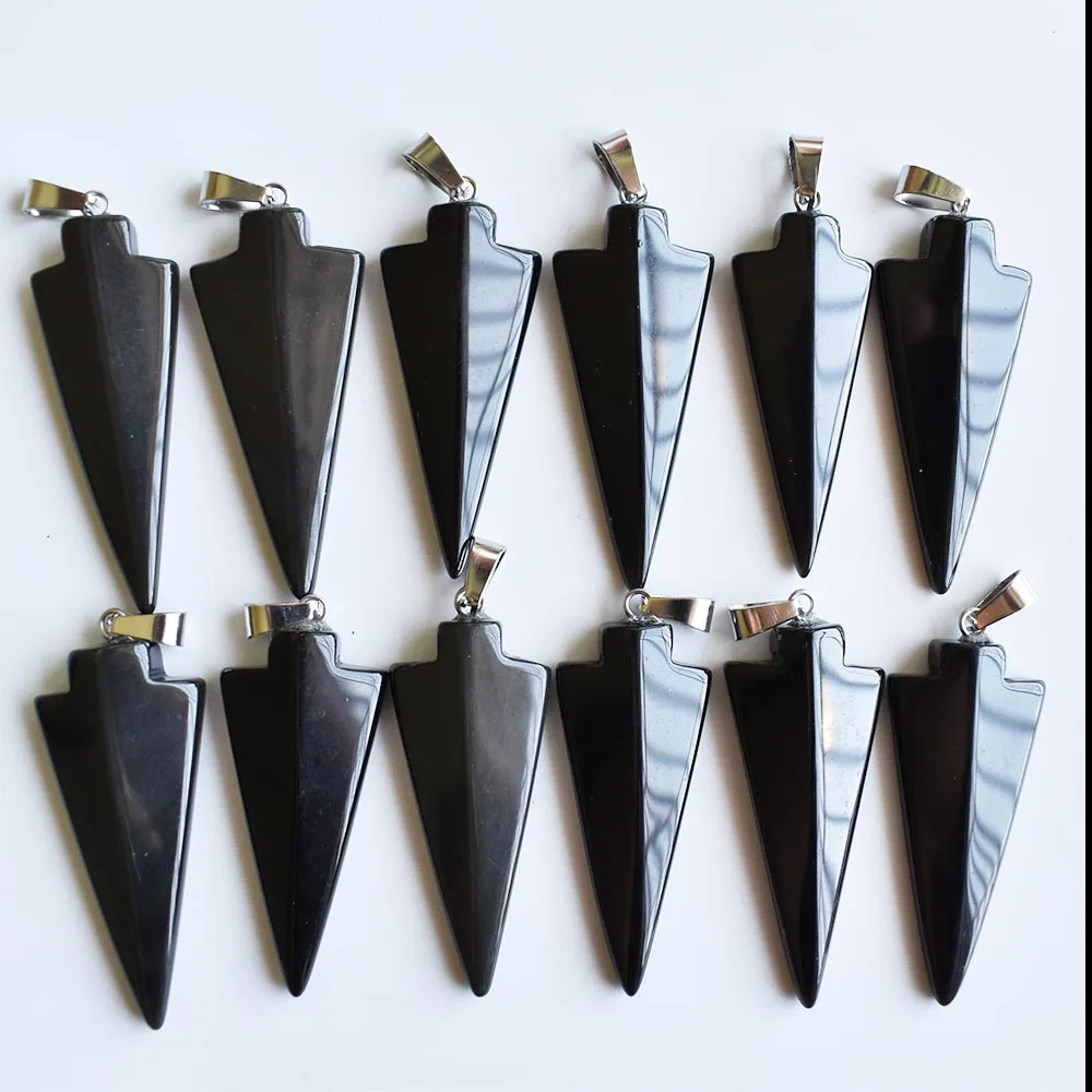 

Wholesale 12pcs/lot good quality natural black onyx arrow shape charms pendants for necklace jewelry making