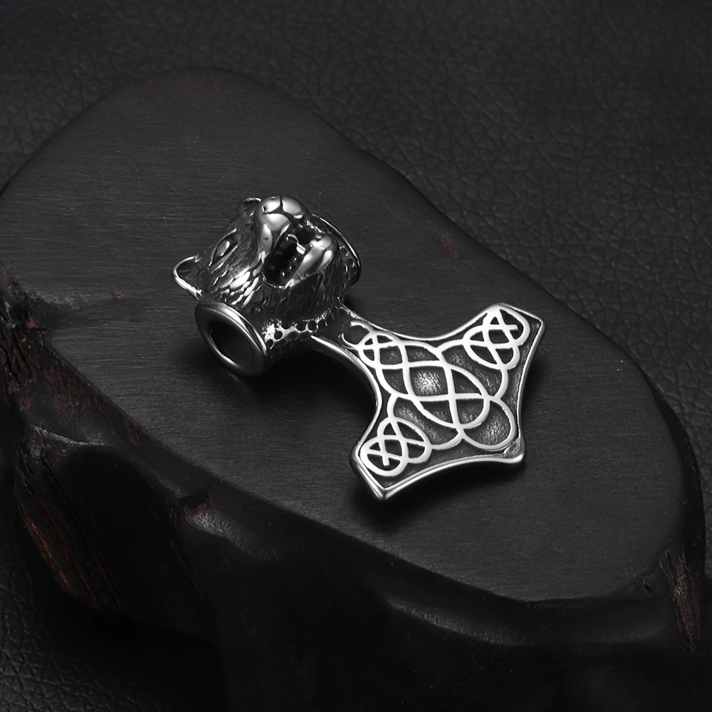 Stainless Steel Viking Axe Wolf Pendant Hole 5mm for DIY Jewelry Parts Men\'s Necklace Pendants Jewelry Making Accessories
