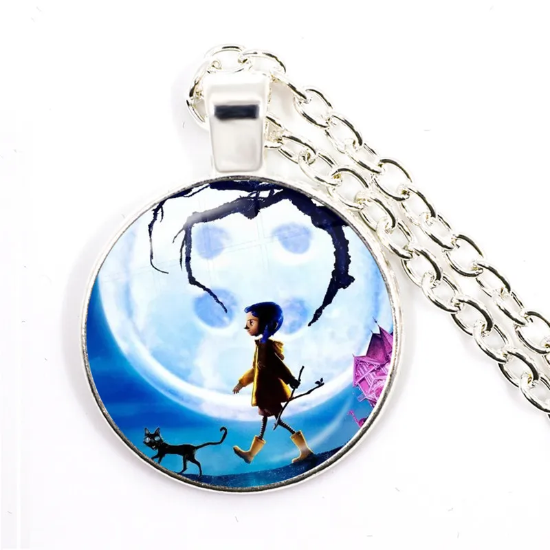 Horror Movie Coraline Necklace Cartoon Photo Glass Dome Tibet Round Chain Pendant Necklace For Women Men Jewelry Gift