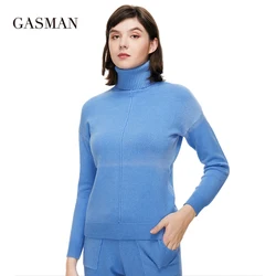 GASMAN NEW 2022 Women's jumper blue fashion Short brand Ladies sweater high quality Women turtleneck long sleeve top warm GT005