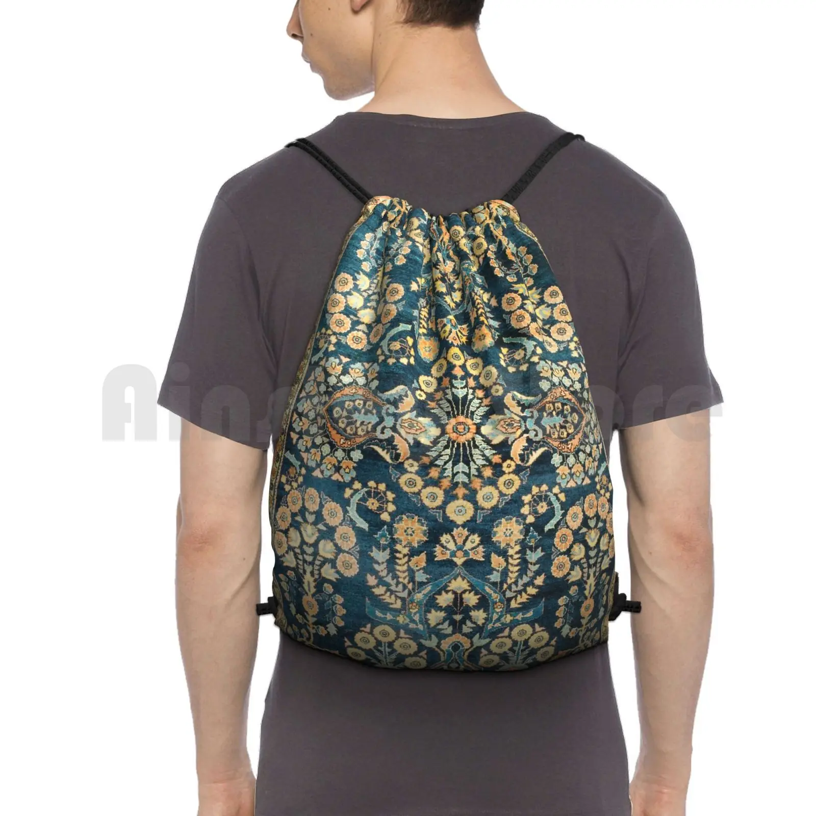 

Sarouk Antique West Persian Rug Print Backpack Drawstring Bag Riding Climbing Gym Bag Vintage Vintage Rug Carpet Persian