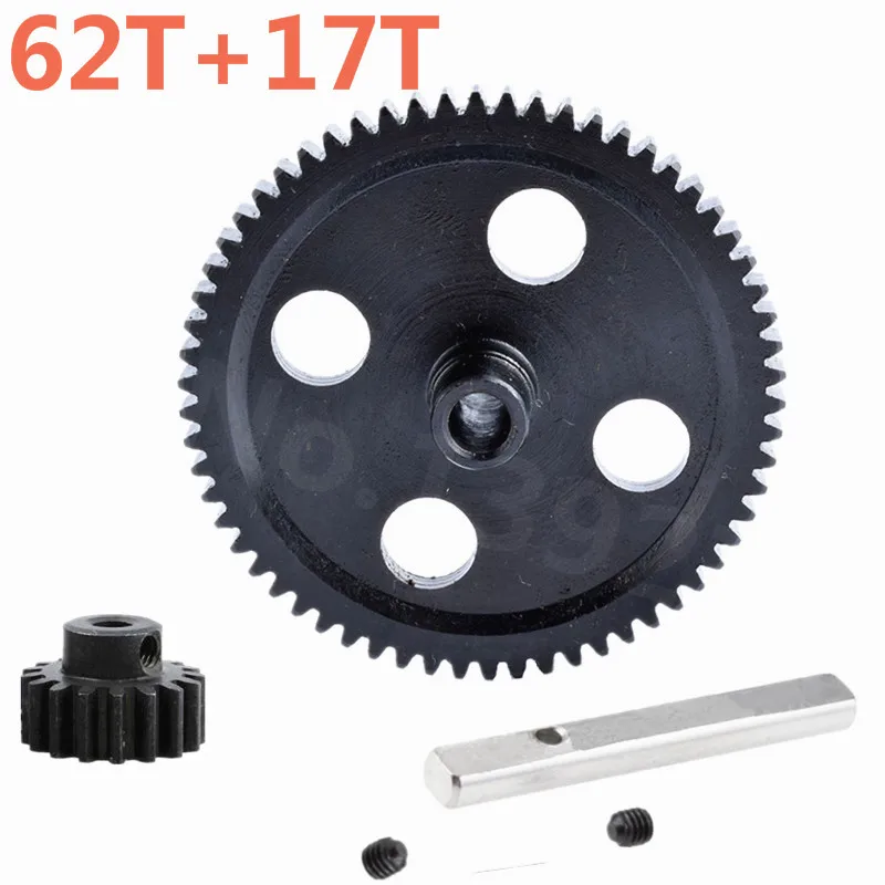 RC Cars 0015 Black Metal Spur Diff Main Motor Pinion Gears Center Reduction Gear 62T+17T Fit WLtoys 1/12 12428 12423