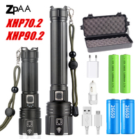 XHP90.2 XHP70.2 LED Flashlight Tactical Waterproof Torch Zoom Hunting Camping Lamps 26650 Rechargeable Powerful Torch