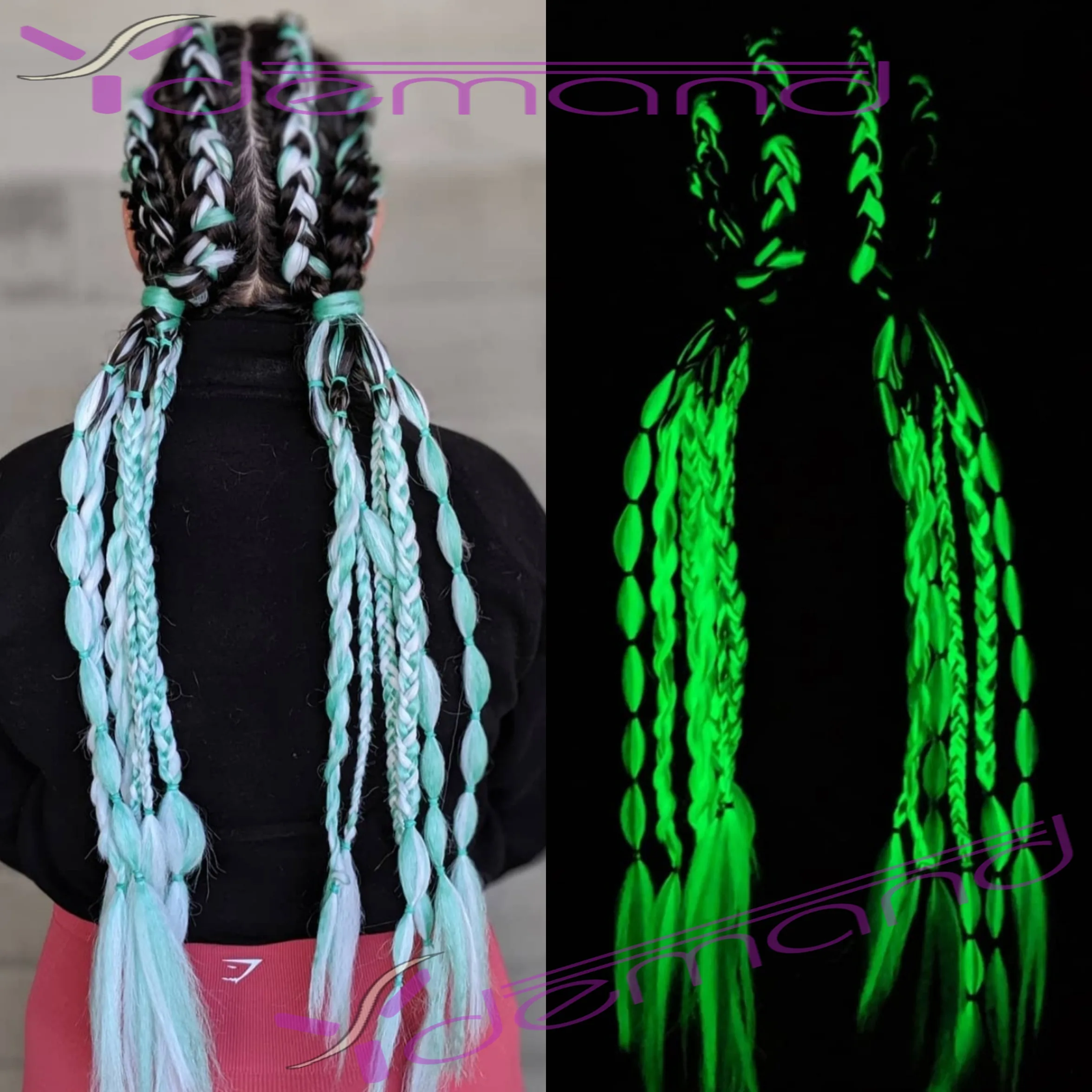 Y demanda neon brilhante trança cabelo sintético jum bo-trança brilhante cabelo na escuridão 24 polegada 100g luz fluorescente