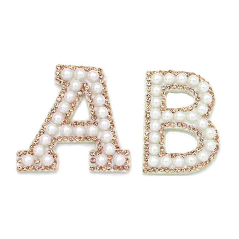 Gold English Letters Pearl Rhinestone Patches For Clothes Alphabet Pearl Rhinestones Applique Sew On/iron On Patches DIY Name