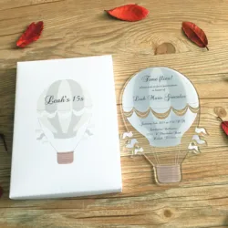 10pcs Cute Hot airballoon Quinceneras Invitation Card Customize Acrylic Baby Birthday Party Invitations Bar Mitzvah with Box