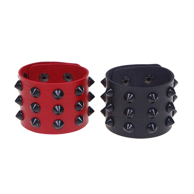 Leather Spike Bangle Punk Wide Snap Button Wrap Bracelets Wristband For Men Women Gothic Rock Punk Bangle