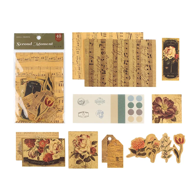 40 pcs Renaissance Series Journal Decorative Stickers Scrapbooking Stick Label Diary Stationery Album Vintage flower Stickers