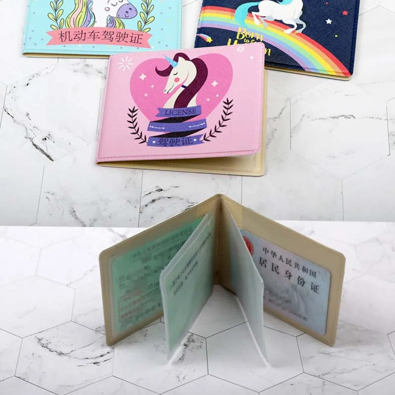 Cute Unicorn Animals Women PU Driver License Holder Leather Cover Car Driving Cover Business ID Pass Wallet Case Card Holder