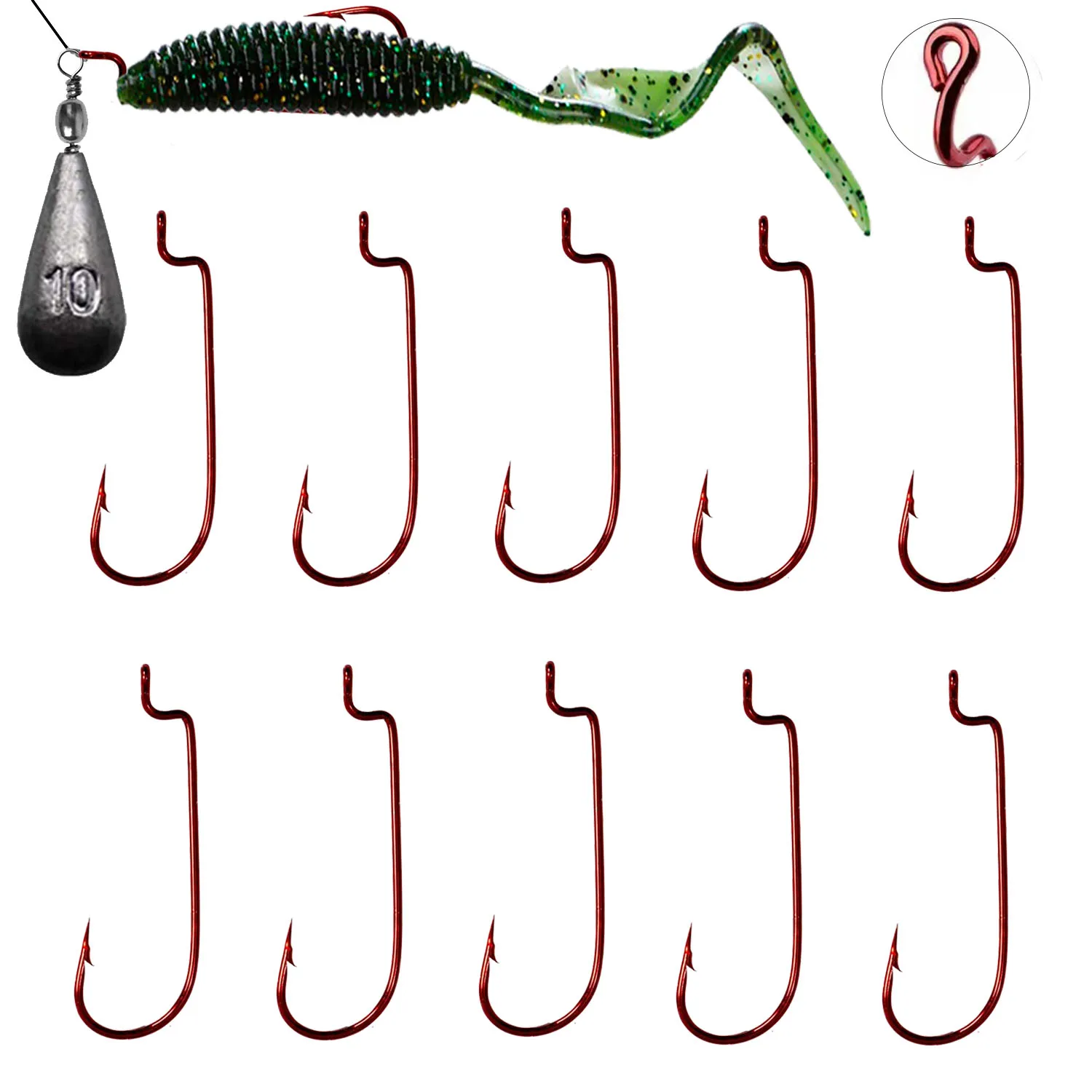 10pcs Fishing Offset Hook Carbon Steel Narrow Crank fishhook Barbed Hook Soft Worm lure fishing accessories