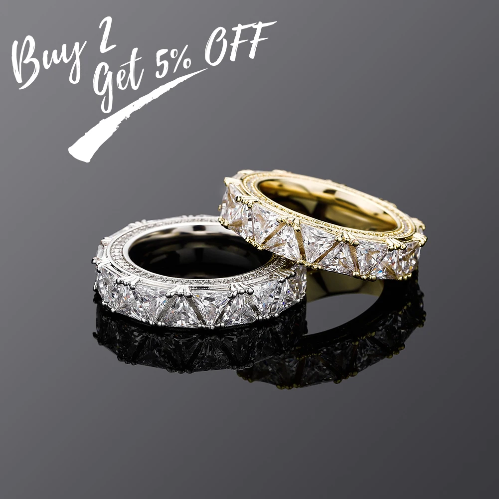 TOPGRILLZ New Triangular Zircon Rings Iced Full Micro Pave Cubic Zirconia Hip Hop Simple Wedding Rings For Women Gift