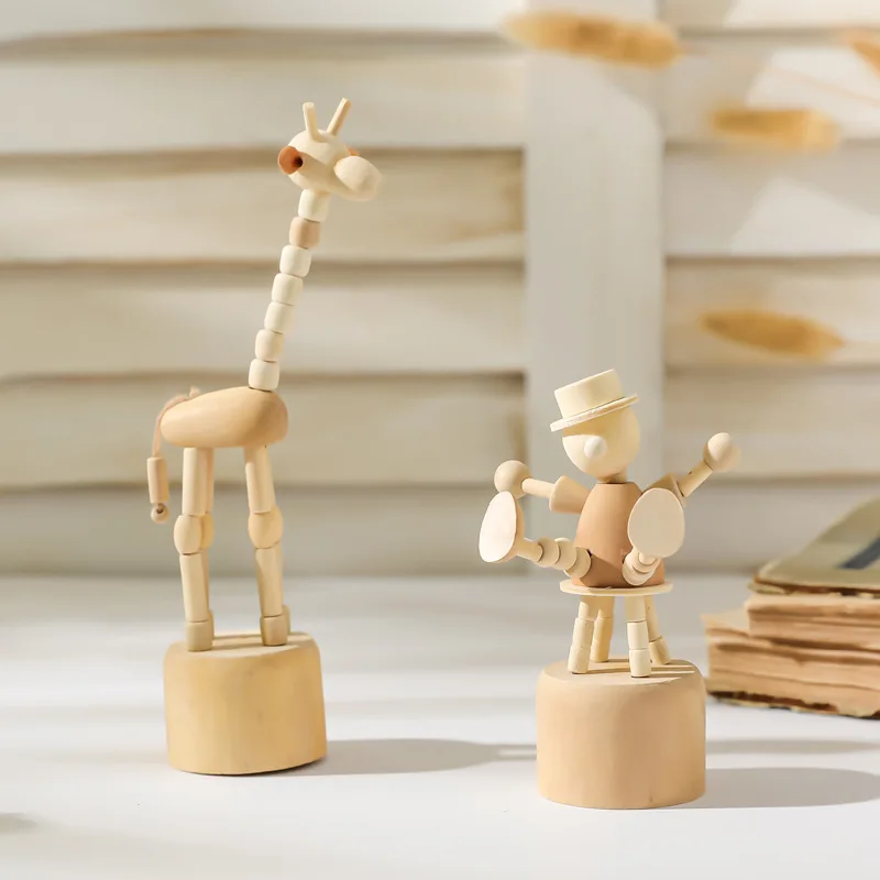 Marionnette mobile en bois de dessin animé, figurine de bureau, ornement, clown, cheval, girafe, chien, artisanat, cadeau, décoration de la maison