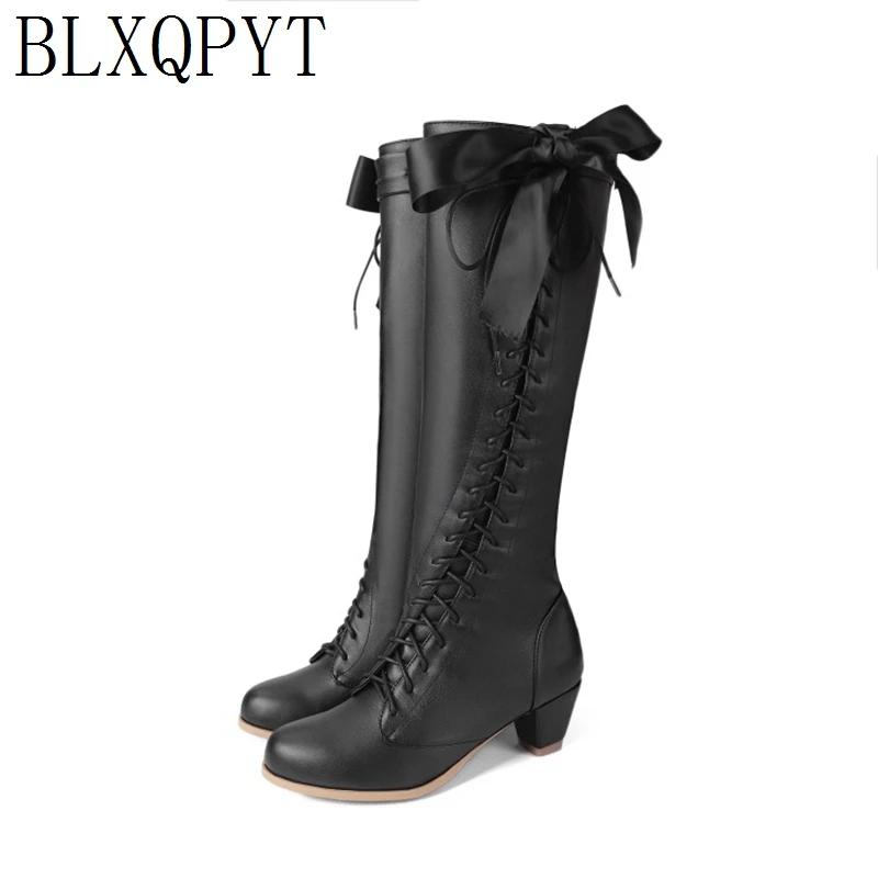 

BLXQPYT Winter Autumn women Boots Size 33-46 Knee High Boots High Heels Zip Long Round Toe Platform shoes woman booties 001