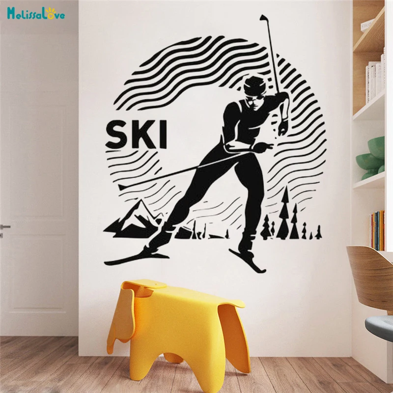 Long Distance Ski Competition Wall Decal Winter Sports Home Art Decor Living Room  Skiing Vinyl Sticker YT4586