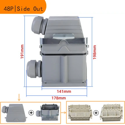 Rectangular Heavy Duty Connector With High Base 48 Pins Aviation Industrial Plug Socket Current 16A IP65 For Heavy Current