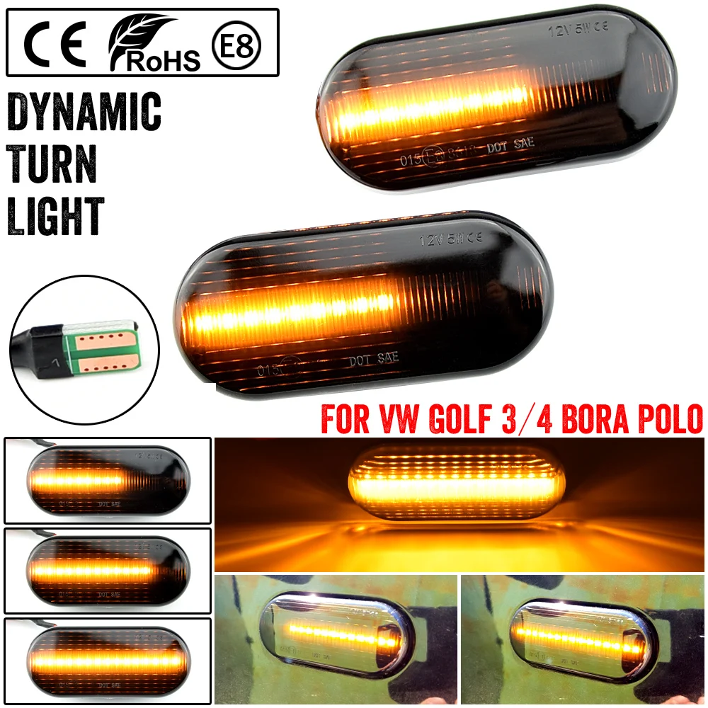 2PCS Led Dynamic Side Marker Turn Signal Light Sequential Blinker Light For VW Golf 3 4 MK3 MK4 Passat 3BG Polo 6N 9N Bora Vento