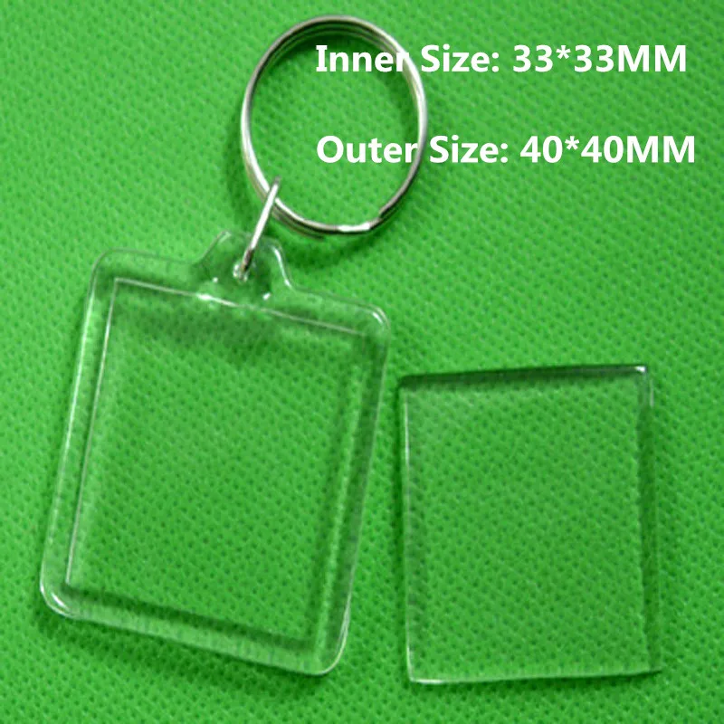 10Pcs/lot Square  DIY Acrylic Blank Picture Frame Keychains Transparent Blank Insert Photo Key rings For Gift