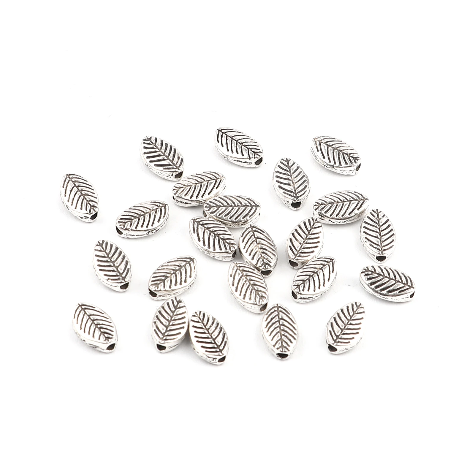 Doreen Box 200PCs Loose Spacer Beads Leaf Antique Silver Color Handamde  Metal Beads DIY Making Bracelets Jewelry  9mmx6mm