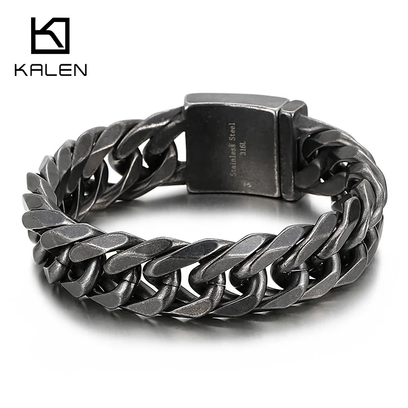 

Kalen 316L Stainless Steel Men's Vintage Bracelet Two-Color Optional Trendy Figaro Link Chain Jewelry Chunky Accessories Gift