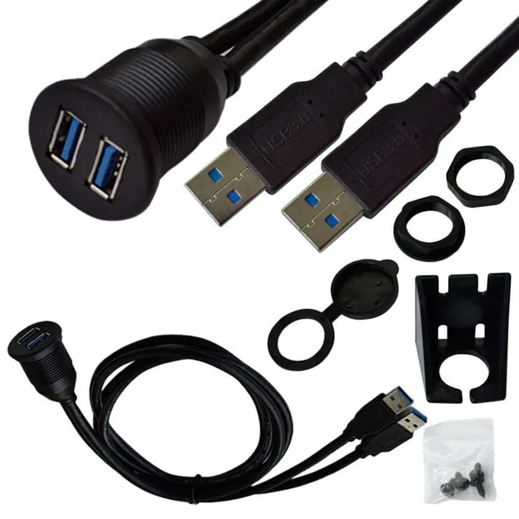 แผงหน้าปัดรถยนต์ Flush Mount อะแดปเตอร์ USB Dashboard แผง3.0พอร์ตชายหญิงสายสำหรับรถจักรยานยนต์เรือ
