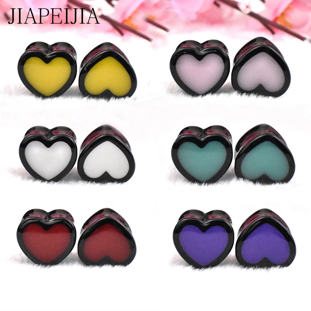 Pure Color Heart Shape Ear Gauges Tunnels and Plug Acrylic Ear Stretching Kit Expander Piercing Earring 6-25mm