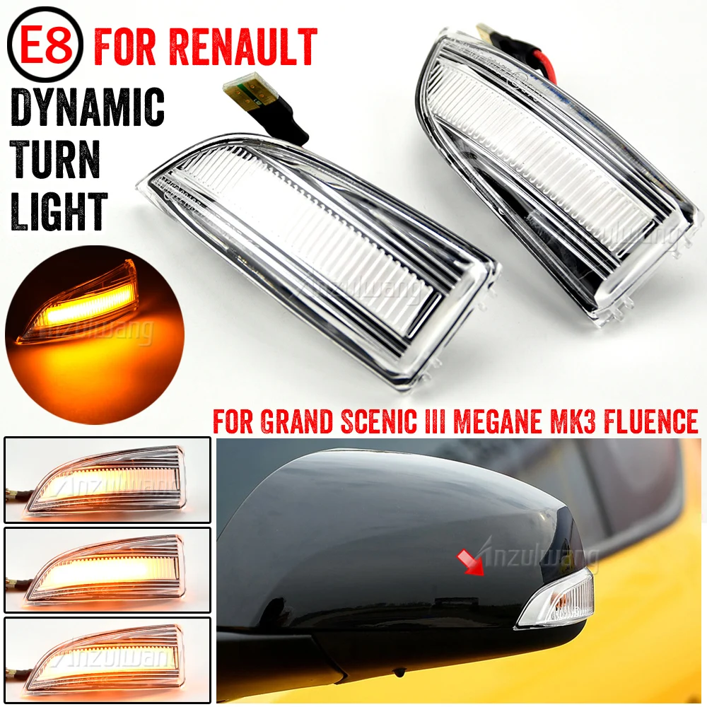 For Renault Megane MK3 Laguna III X91 Grand Scenic III Fluence Latitude Dynamic LED Turn Signal Blinker Mirror Flasher Light