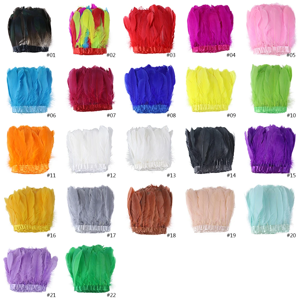 1 Yard Natural Goose Feathers Fringe Trimming Leather Pink White Plumes Ribbon For Wedding Decoration DIY jujuhat Crafts