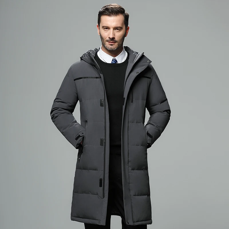 Men's Winter Hooded Long Down Jacket Hoodie Outerwear Parka Coat Thick Warn Menswear Mature Male Down Overcoat Fathers JK-807