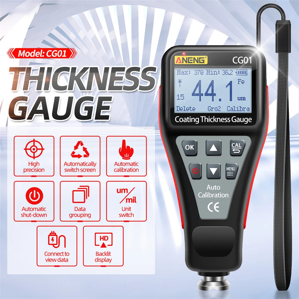 

ANENG CG01 Coating Thickness Gauge Measuring FE/NFE 0.1micron/0-1500 Car Paint Film Thickness Tester Russian Manual Paint Tool