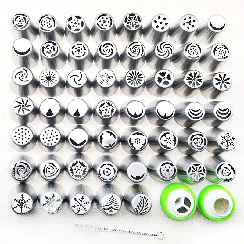 56PCS Cake Nozzle Stainless Steel Icing Piping Tips Russian Nozzles Cream Pastry Tips Fondant Cake Decorating Tools Cakes Mold