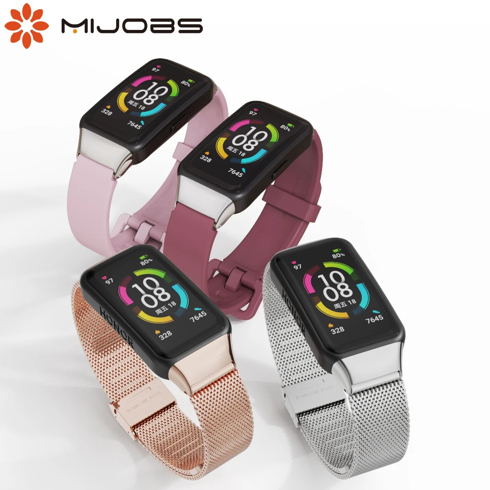 For Huawei Band 6 Strap for Honor Band 6 Bracelet Silicone Metal Wristbands Replacement for Huawei Band 6 Pro