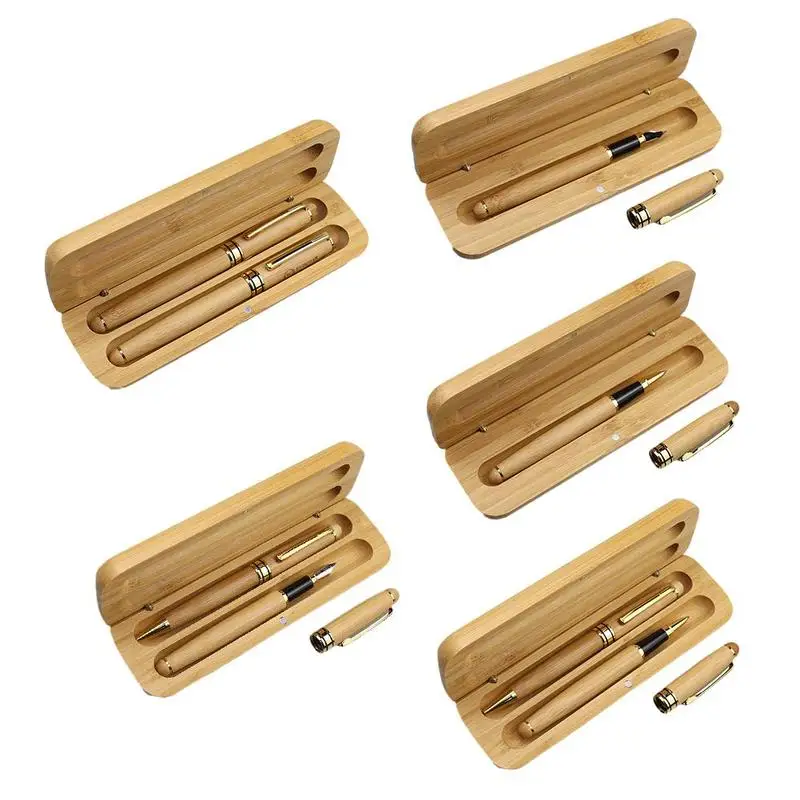 Bamboo Box Pens Nature Bamboo Wood Fountain Pen With Storage Case Calligraphy Writing Supplies Stationery Office School Supplies