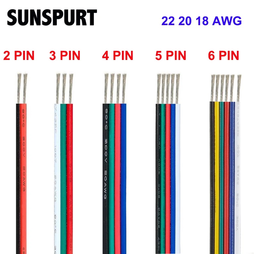 

RGB-разветвитель длиной 5-100 м, 22/20/18AWG, 2/3/4/5/6Pin, для светодиодных лент 5050 3528 WS2812B RGBW CCT