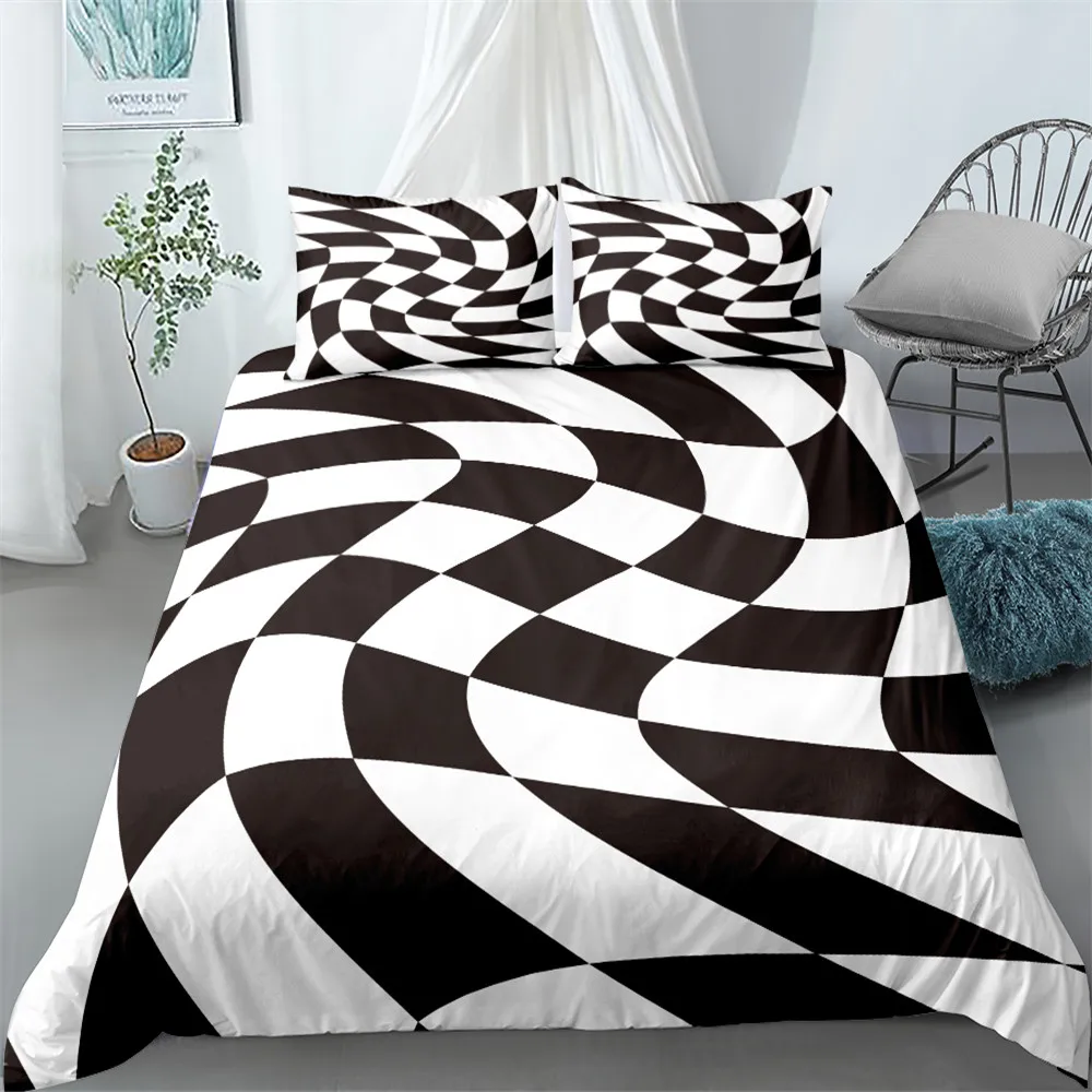 Black N White Optical Art Duvet Cover Set King Queen Double Full Twin Single Size Bed Linen Set