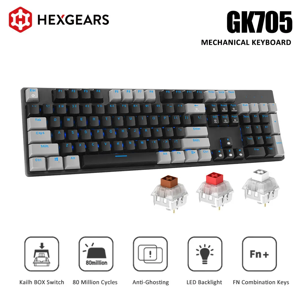 

HEXGEARS Mechanical Keyboard Kailh Box Hot Swap Switch 104 Keys Waterproof Gaming Keyboard With Blue Backlit Anti-Ghosting GK705