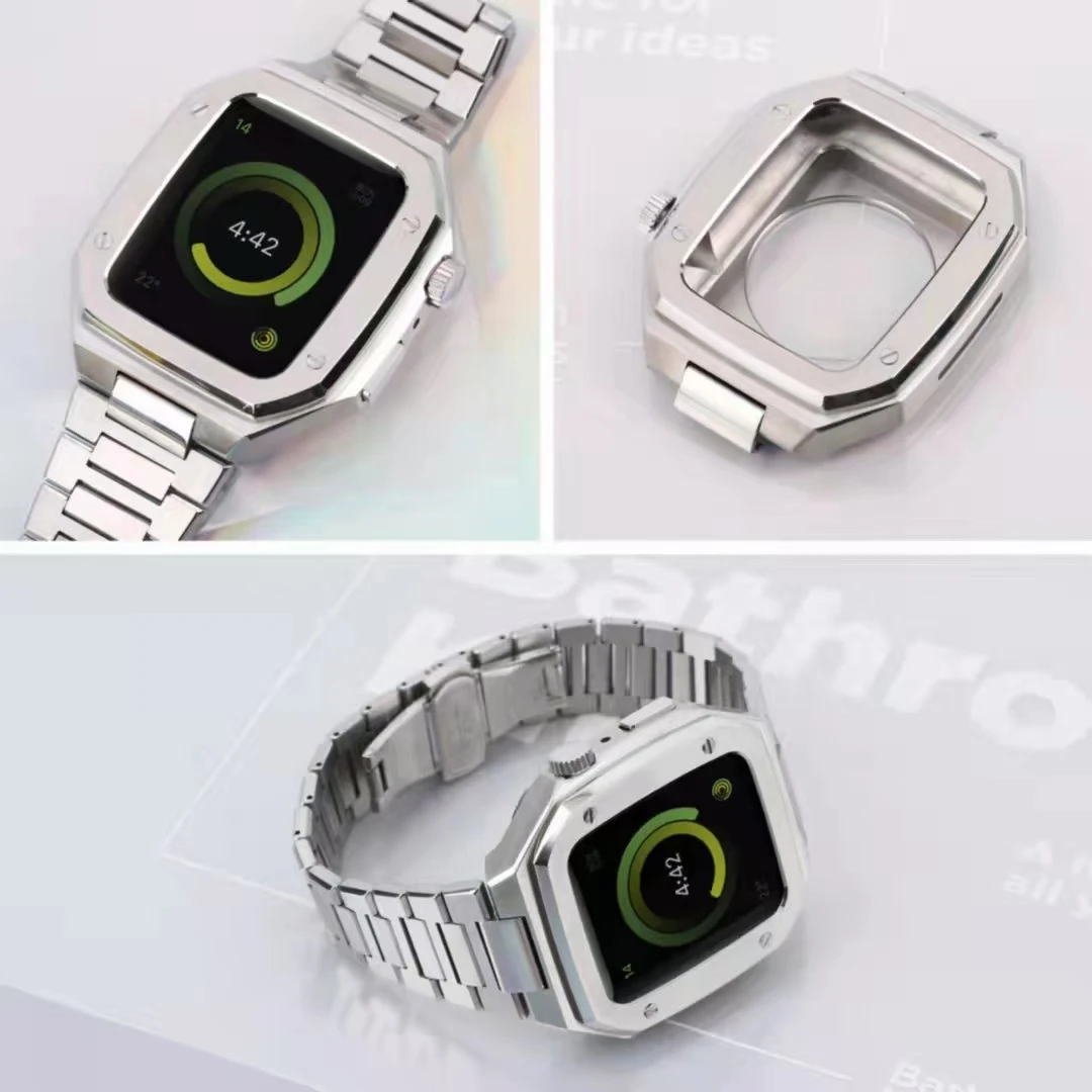 

for Apple Watch Stainless Steel Metal Protective Cover Case Band Strap Bracelet Business Men Series 9 8 7 6 5 4 SE 44mm 45mm