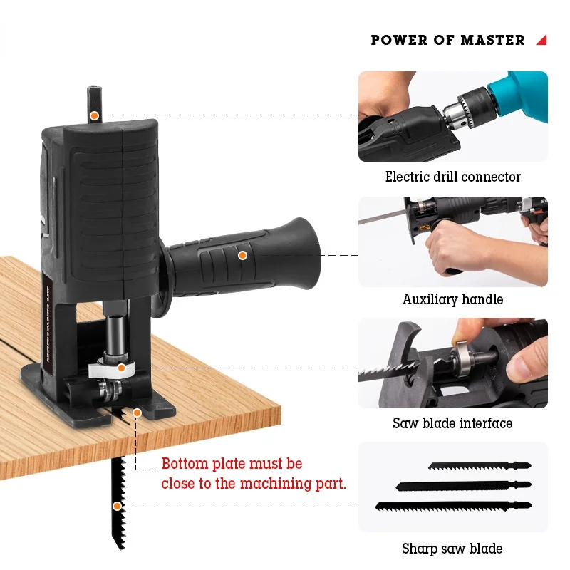 Portable Reciprocating Saw Adapter Electric Drill Modified Electric JigSaw Power Tool Wood Cutter Machine Attachment with Blades