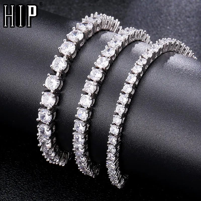 Hip Hop 3/4/5MM Micro Pave Cubic Zircon 1 Row Copper Tennis Chain Bracelet Bling Mens Bracelet For Men Jewelry